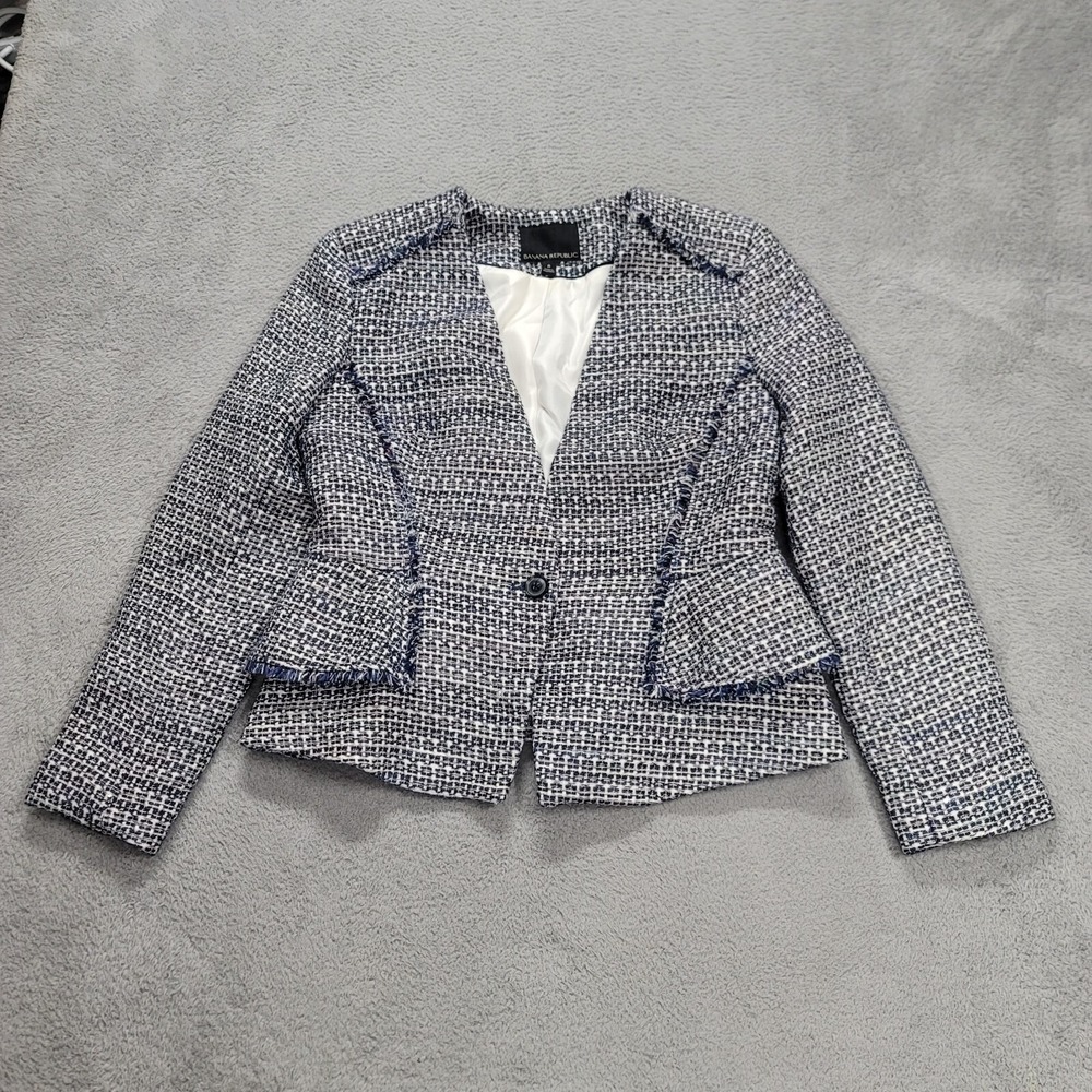Banana Republic Womens Blue Sequin Sprinkled Tweed Peplum Blazer Jacket 8 677220
